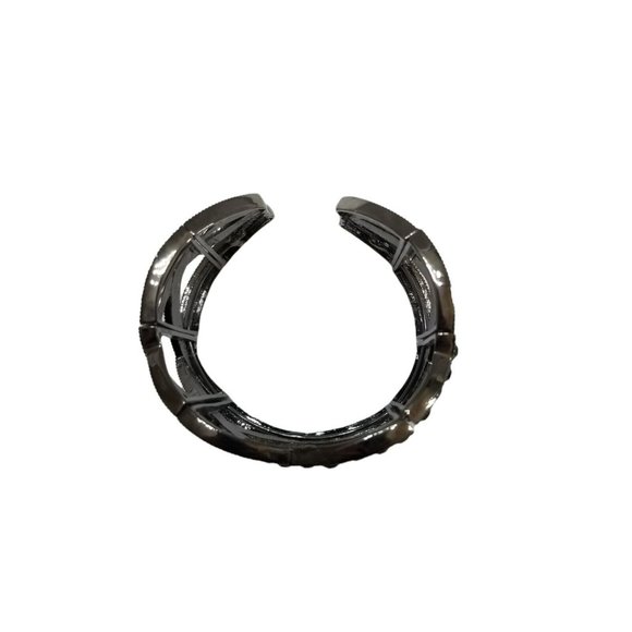 Dark Silver Black Crystals Rhinestone Woven Hollow Out Cuff Bangle Bracelet - Picture 12 of 12